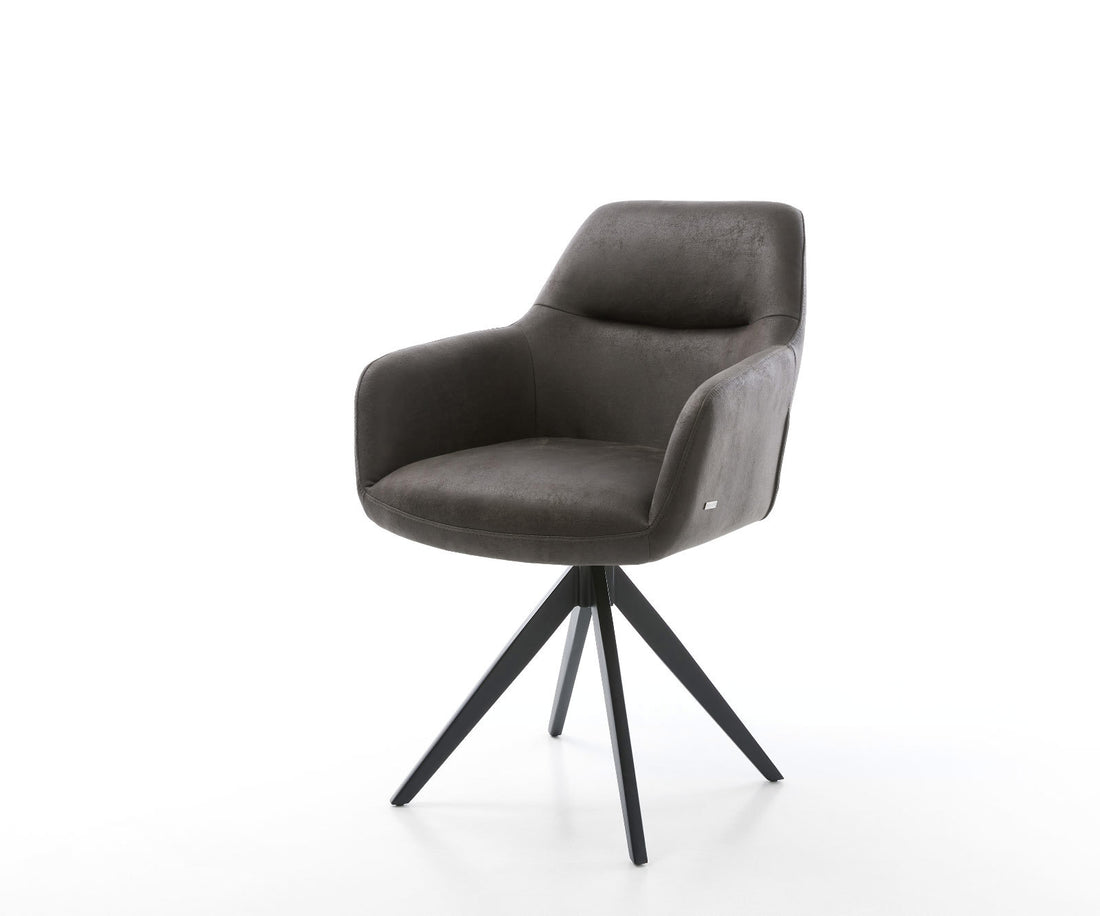 Dining Chair Pejo Microfiber Anthracite Vintage Cross Angular Base Black 180° Swivel Pocket Springs