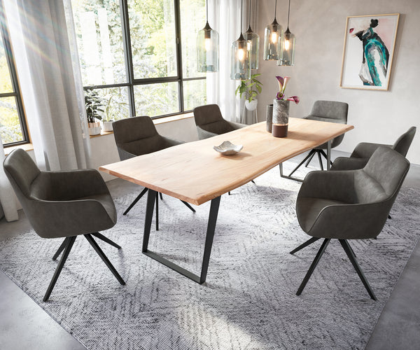 Dining Chair Pejo Microfiber Anthracite Vintage Cross Angular Base Black 180° Swivel Pocket Springs