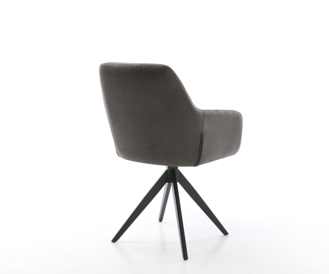 Dining Chair Pejo Microfiber Anthracite Vintage Cross Angular Base Black 180° Swivel Pocket Springs