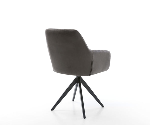 Dining Chair Pejo Microfiber Anthracite Vintage Cross Angular Base Black 180° Swivel Pocket Springs