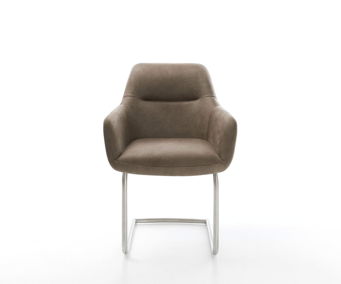 Dining Chair Pejo Microfiber Taupe Vintage Cantilever Round Base Silver Pocket Springs