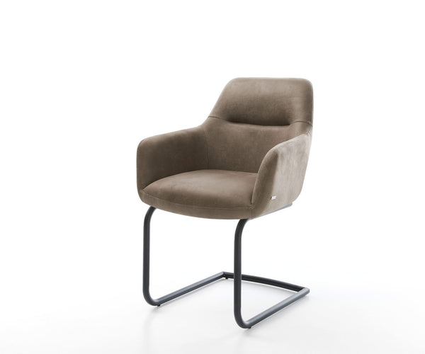 Dining Chair Pejo Microfiber Taupe Vintage Cantilever Round Base Black Pocket Springs