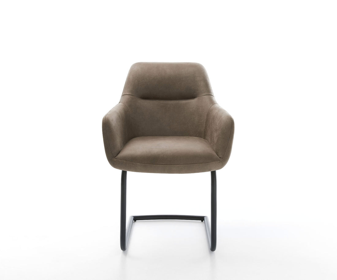 Dining Chair Pejo Microfiber Taupe Vintage Cantilever Round Base Black Pocket Springs