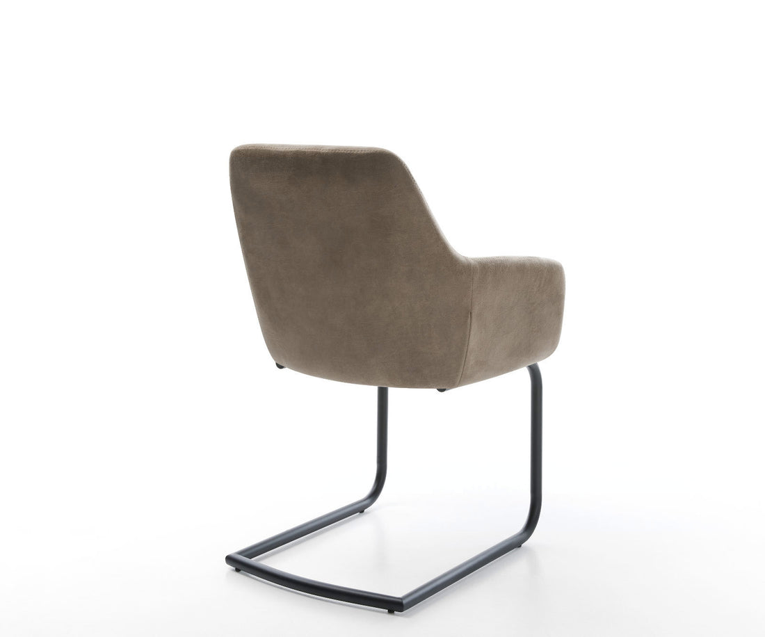 Dining Chair Pejo Microfiber Taupe Vintage Cantilever Round Base Black Pocket Springs