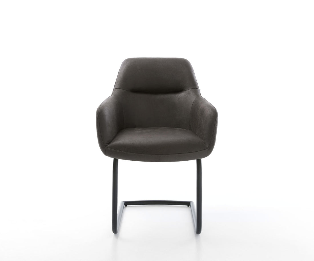 Dining Chair Pejo Microfiber Anthracite Vintage Cantilever Round Base Black Pocket Springs