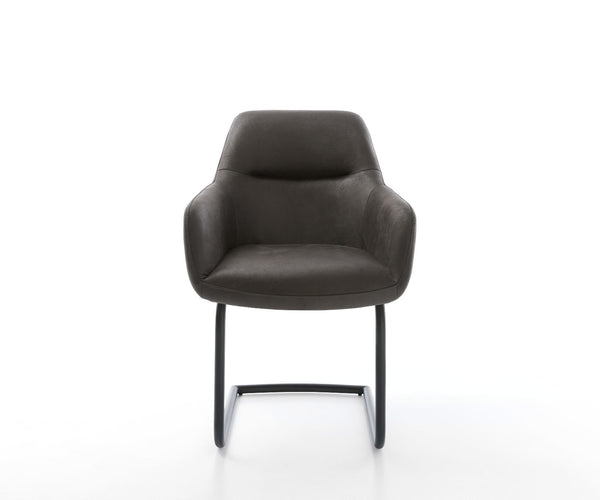 Dining Chair Pejo Microfiber Anthracite Vintage Cantilever Round Base Black Pocket Springs