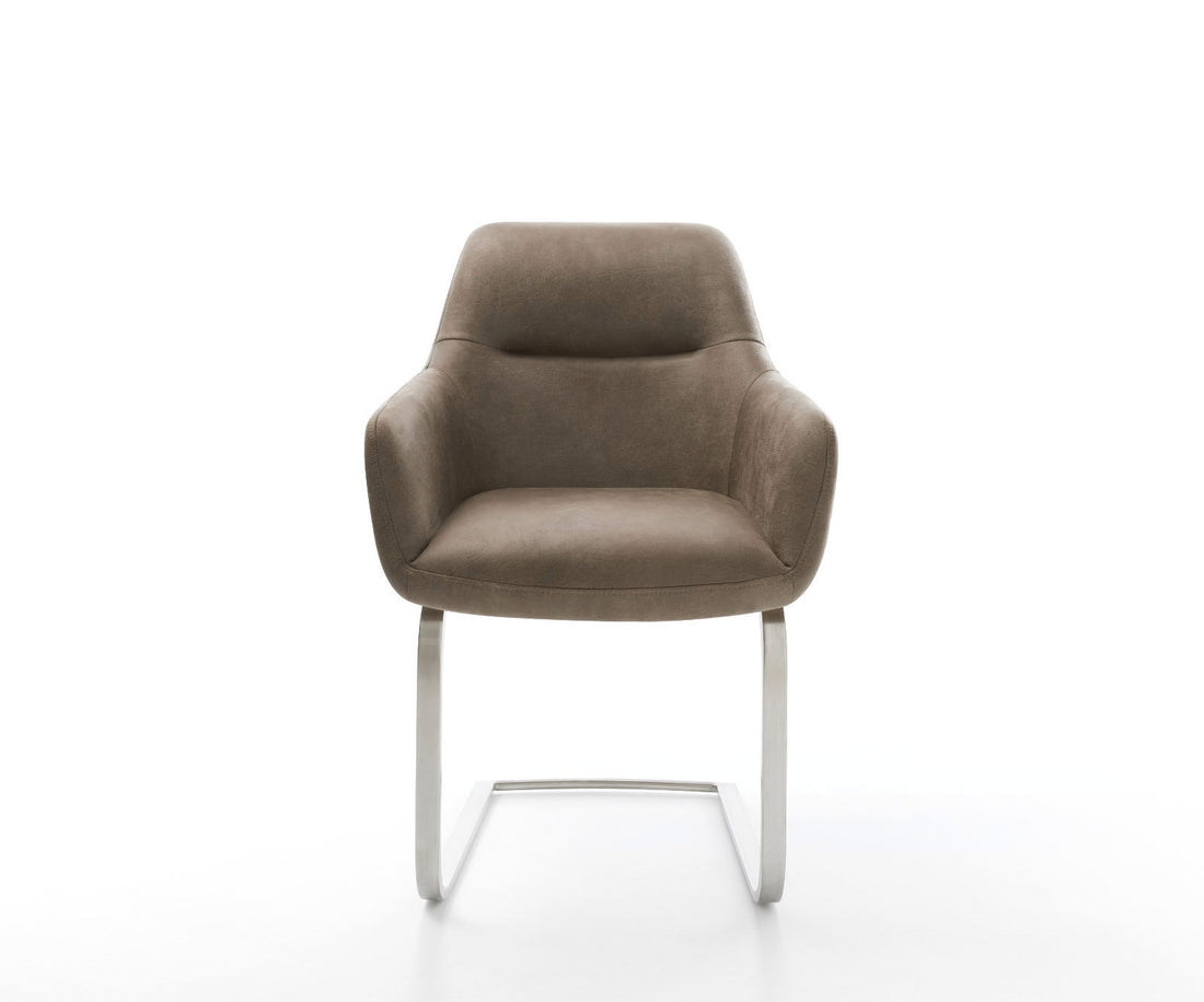 Dining Chair Pejo Microfiber Taupe Vintage Cantilever Flat Base Silver Pocket Springs