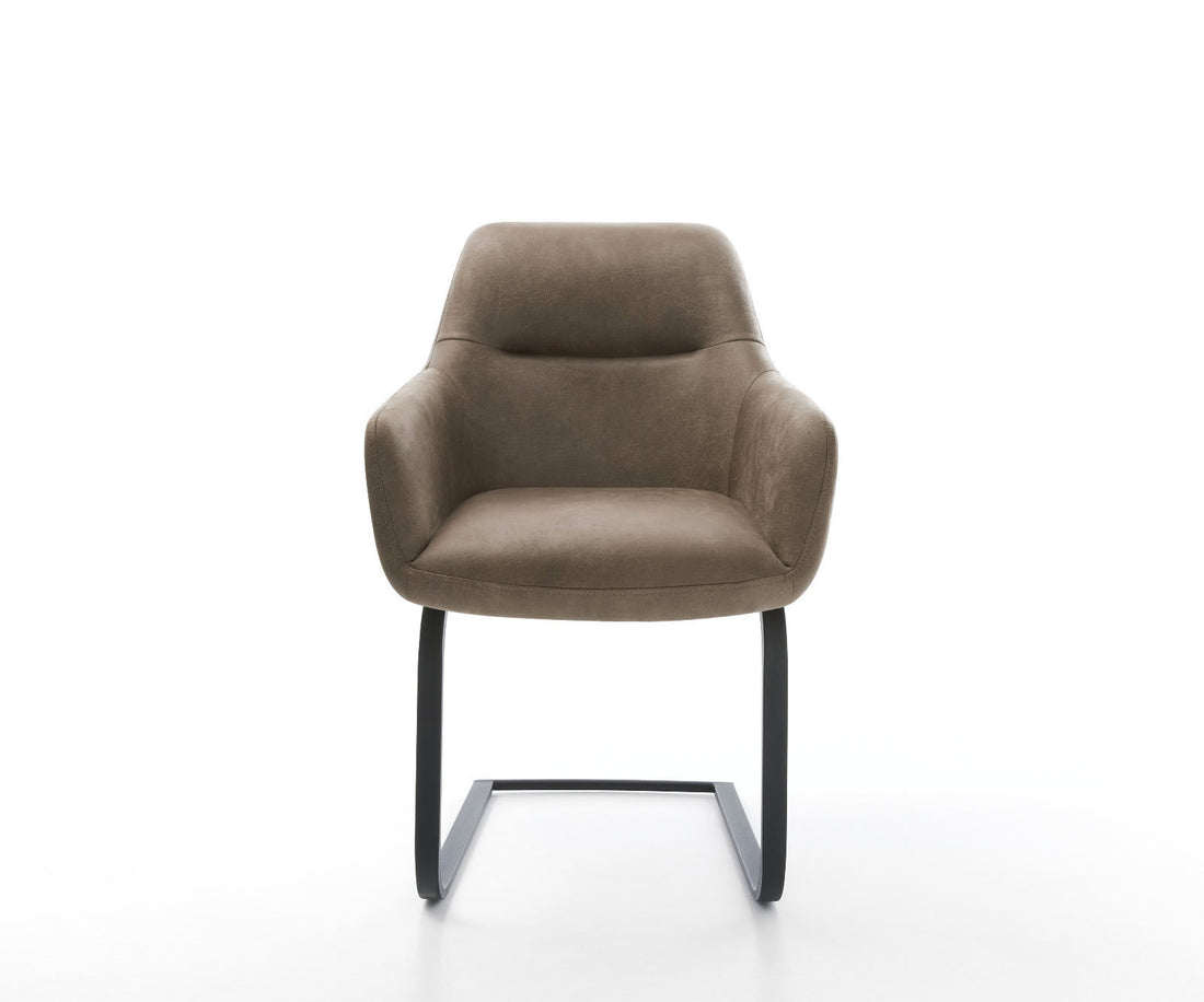 Dining Chair Pejo Microfiber Taupe Vintage Cantilever Flat Base Black Pocket Springs