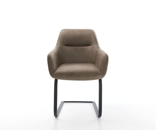 Dining Chair Pejo Microfiber Taupe Vintage Cantilever Flat Base Black Pocket Springs