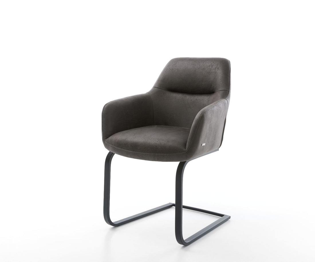 Dining Chair Pejo Microfiber Anthracite Vintage Cantilever Flat Base Black Pocket Springs