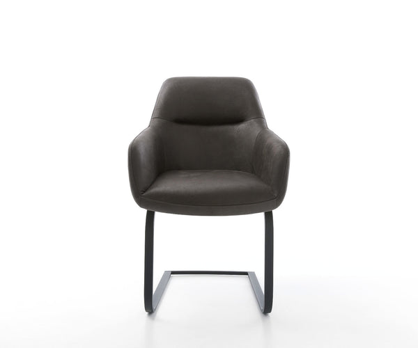 Dining Chair Pejo Microfiber Anthracite Vintage Cantilever Flat Base Black Pocket Springs
