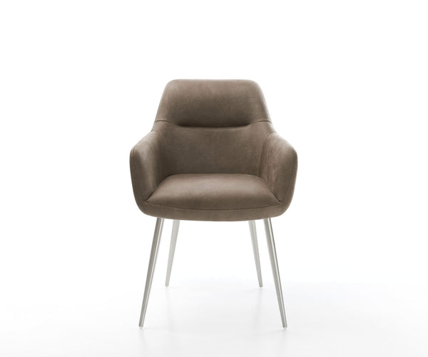 Dining Chair Pejo Microfiber Taupe Vintage 4 Legs Base Silver Pocket Springs