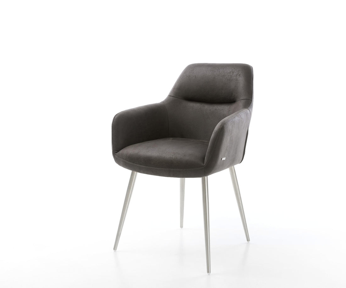 Dining Chair Pejo Microfiber Anthracite Vintage 4 Legs Base Silver Pocket Springs