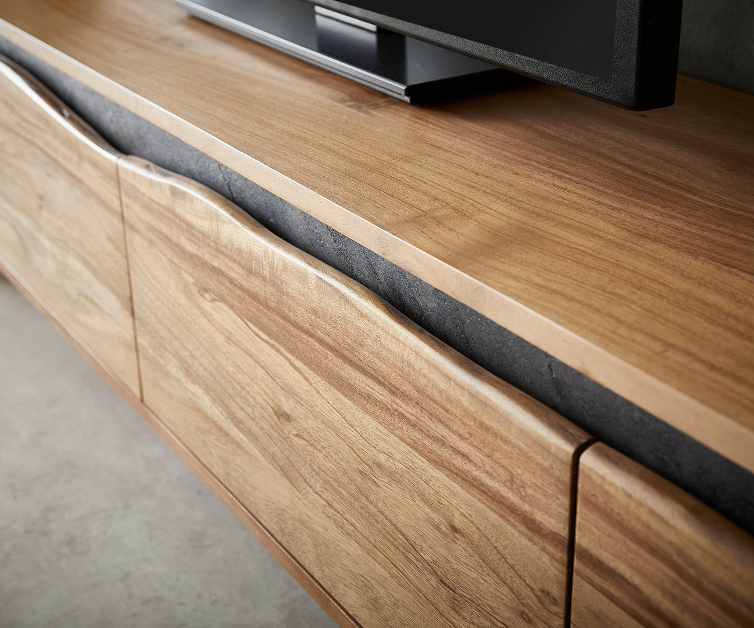 TV Stand Stonegrace Live-Edge 220x35cm 4 Doors Acacia Wood Natural