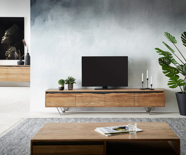 TV Stand Stonegrace 220x35cm 4 Doors Acacia Wood Natural