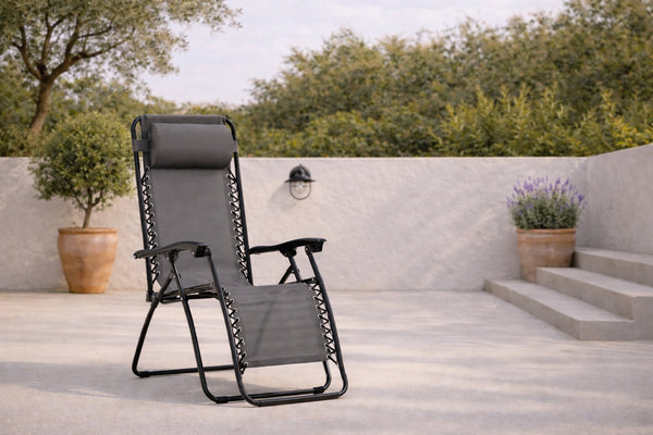 Sun Lounger Melker 90cm Steel Black Textilene Grey