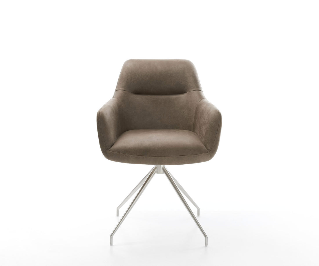 Dining Chair Pejo Microfiber Taupe Vintage Cross Conical Base Silver 180° Swivel Pocket Springs