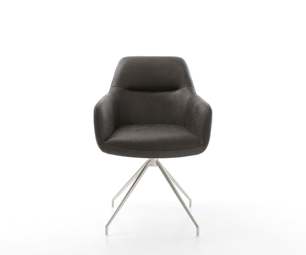 Dining Chair Pejo Microfiber Anthracite Vintage Cross Conical Base Silver 180° Swivel Pocket Springs