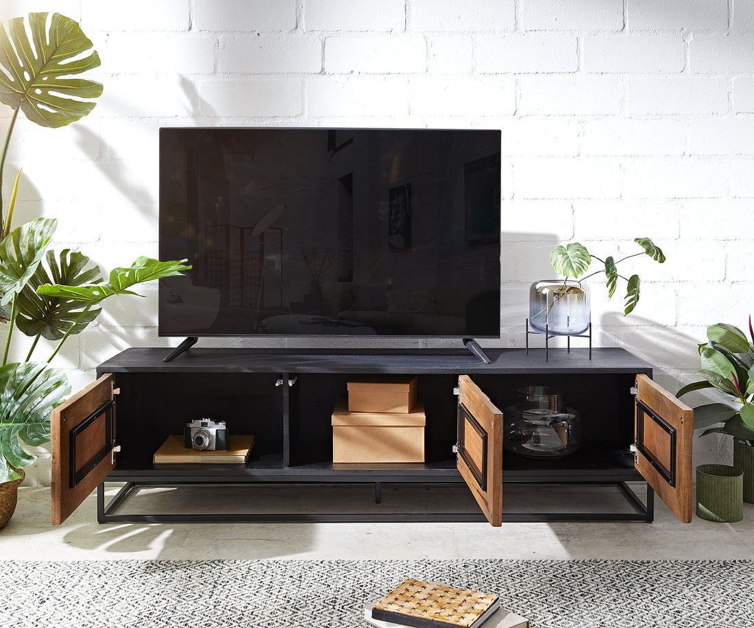 TV Stand Famke 145cm Mango Wood 3 Doors