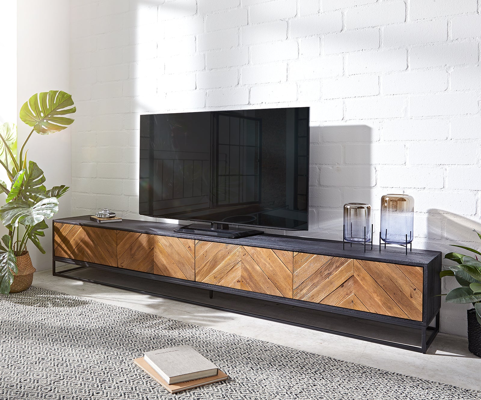 TV Stand Famke 240cm Mango Wood 4 Doors