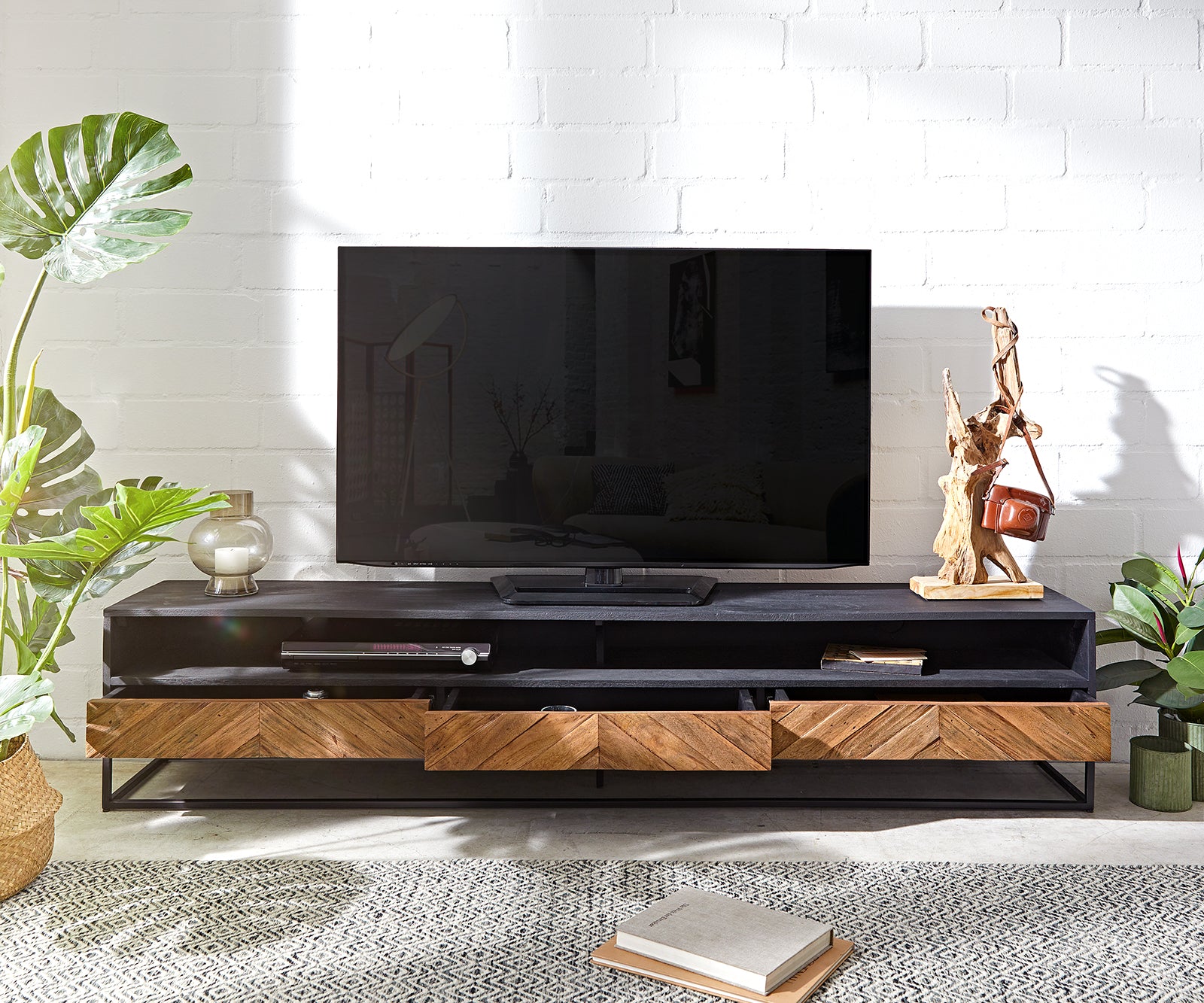 TV Stand Famke 200cm With Drawers Mango Wood