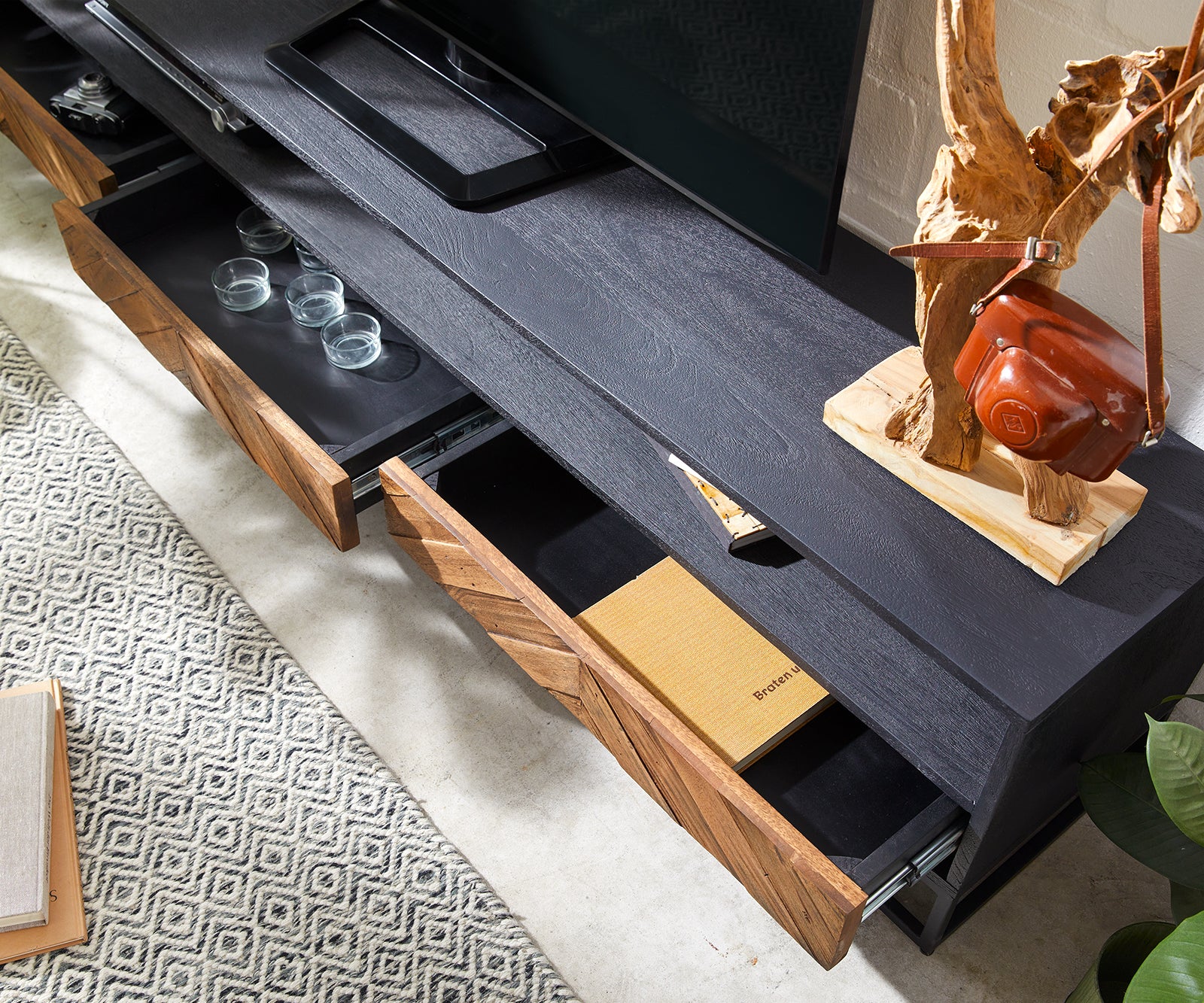 TV Stand Famke 200cm With Drawers Mango Wood