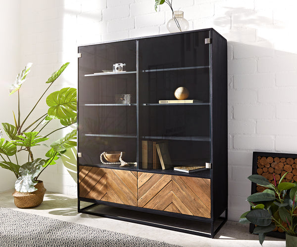 Display Cabinet Famke 120cm Glass Doors Mango Wood