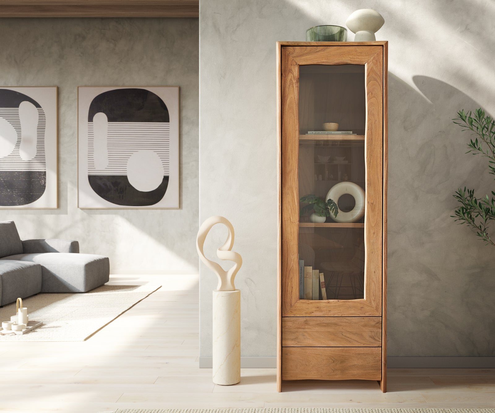 Display Cabinet Olympus Live-Edge 60-140 cm Acacia Wood Natural