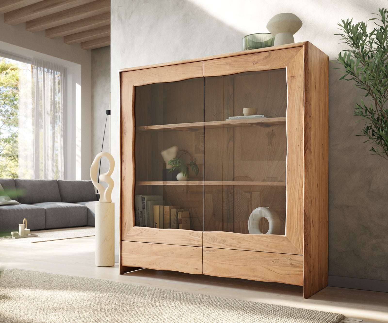 Display Cabinet Olympus Live-Edge 60-140 cm Acacia Wood Natural