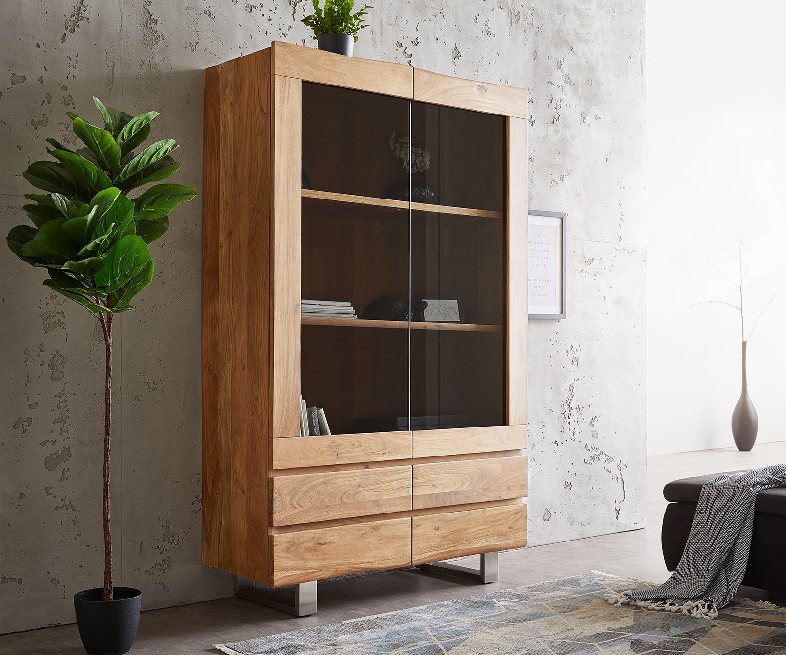 Display Cabinet Olympus Live-Edge 120cm Acacia Wood Natural Tree Edge