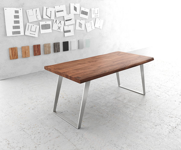 Dining Table Olympus Live Edge 180cm Acacia Wood Brown Slanted Frame Steel 55mm Top