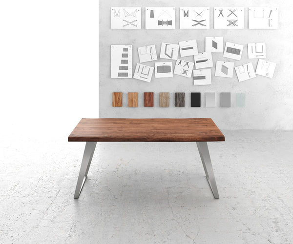 Dining Table Olympus Live Edge 180cm Acacia Wood Brown Slanted Frame Steel 55mm Top
