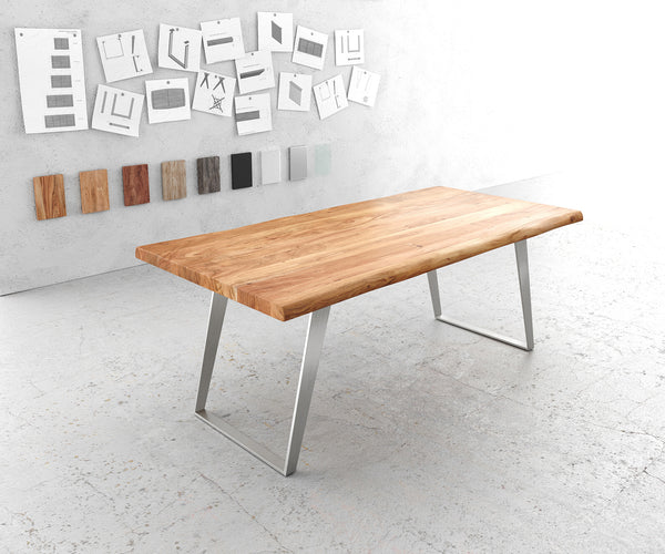 Dining Table Olympus Live Edge Acacia Wood Natural Slanted Frame Steel 140-300cm