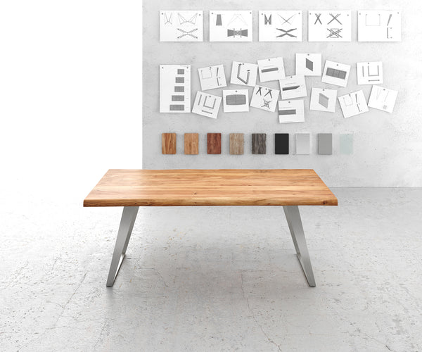 Dining Table Olympus Live Edge 200cm Acacia Wood Natural Slanted Frame Steel 55mm Top