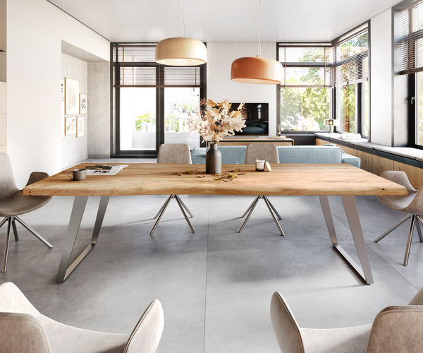 Dining Table Olympus Live Edge 260cm Acacia Wood Natural Slanted Frame Steel 55mm Top