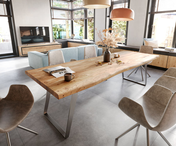 Dining Table Olympus Live Edge Acacia Wood Natural Slanted Frame Steel 140-300cm