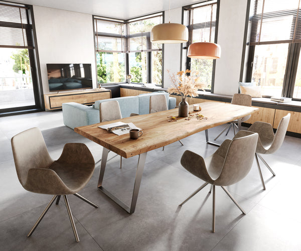Dining Table Olympus Live Edge 260cm Acacia Wood Natural Slanted Frame Steel 55mm Top
