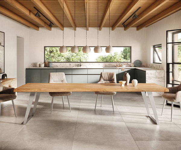 Dining Table Olympus Live Edge 300cm Acacia Wood Natural Slanted Frame Steel 55mm Top