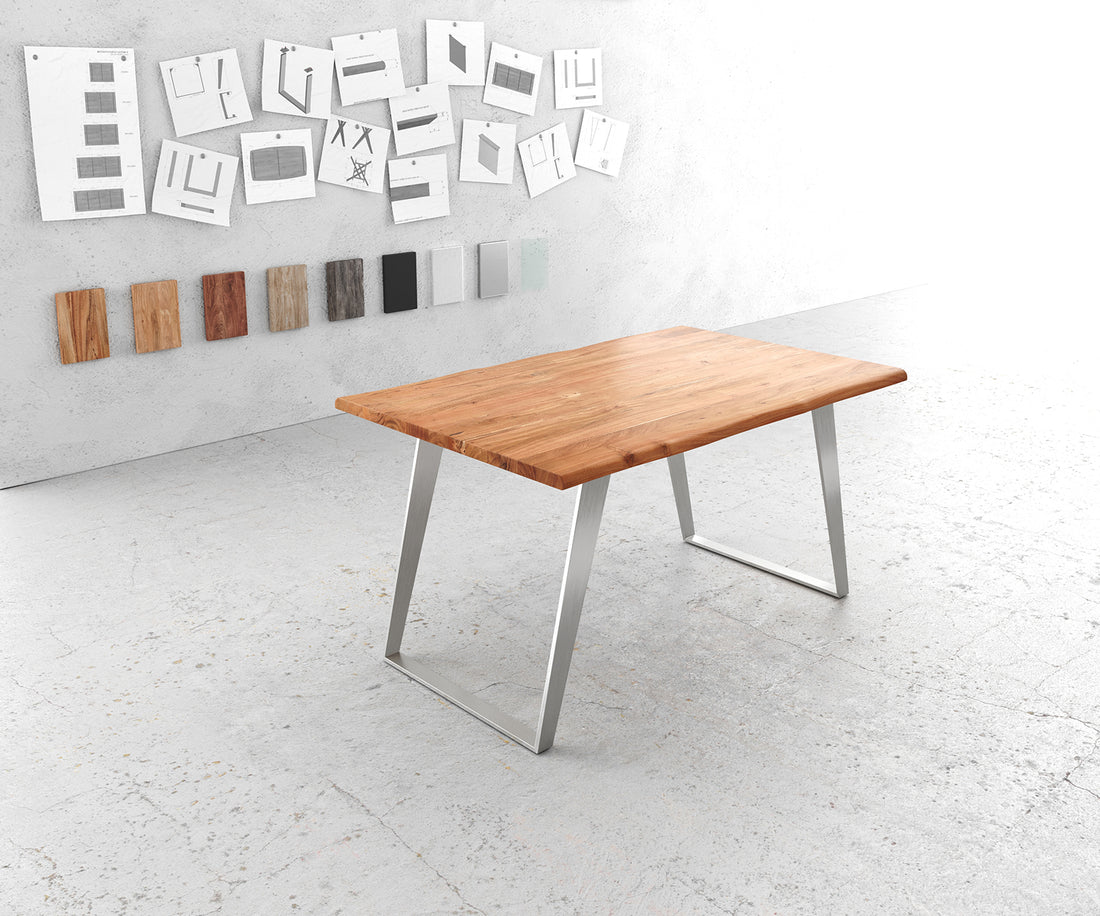 Dining Table Olympus Live Edge 140cm Acacia Wood Natural Slanted Frame Steel 35mm Top