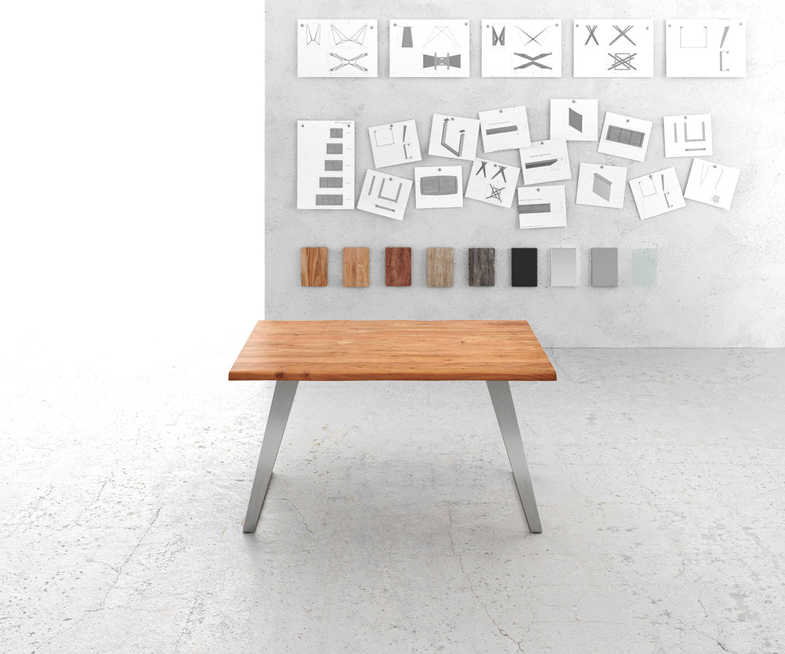 Dining Table Olympus Live Edge 140cm Acacia Wood Natural Slanted Frame Steel 35mm Top