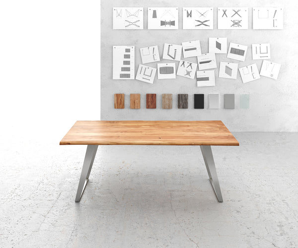 Dining Table Olympus Live Edge 200cm Acacia Wood Natural Slanted Frame Steel 35mm Top