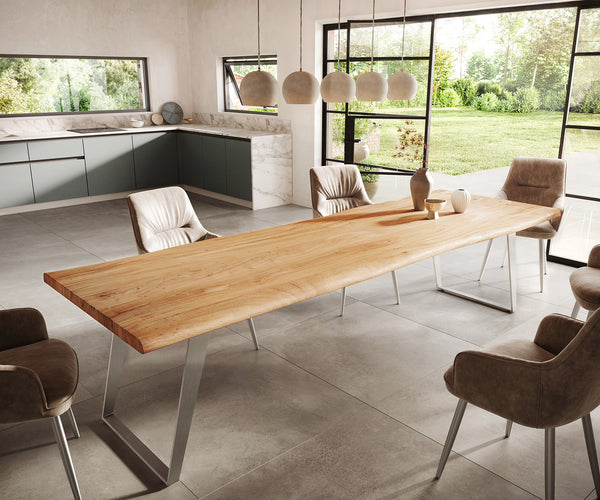 Dining Table Olympus Live Edge 300cm Acacia Wood Natural Slanted Frame Steel 35mm Top