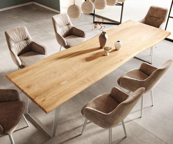 Dining Table Olympus Live Edge 300cm Acacia Wood Natural Slanted Frame Steel 35mm Top