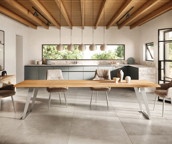 Dining Table Olympus Live Edge 300cm Acacia Wood Natural Slanted Frame Steel 35mm Top