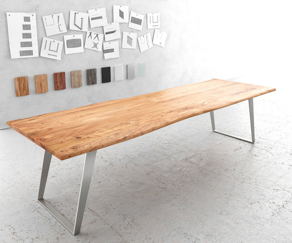 Dining Table Olympus Live Edge Acacia Wood Natural Slanted Frame Steel 140-300cm
