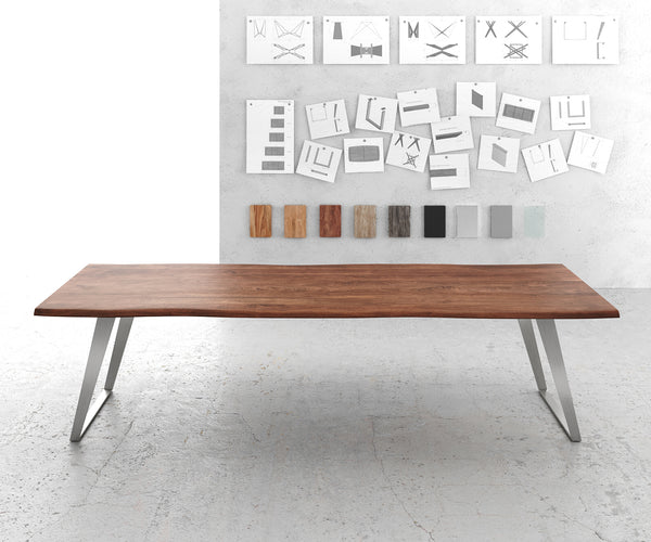 Dining Table Olympus Live Edge 300cm Acacia Wood Brown Slanted Frame Steel 35mm Top