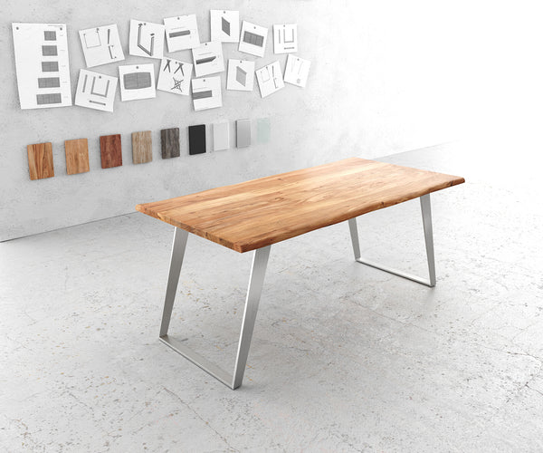 Dining Table Olympus Live Edge Acacia Wood Natural Slanted Frame Steel 140-300cm