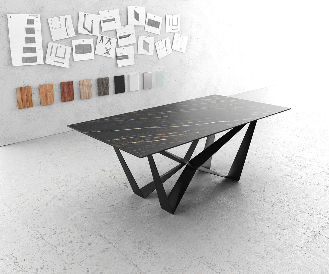 Dining Table Aurora 200cm Ceramic Noir Desir Brown Spider Frame Black