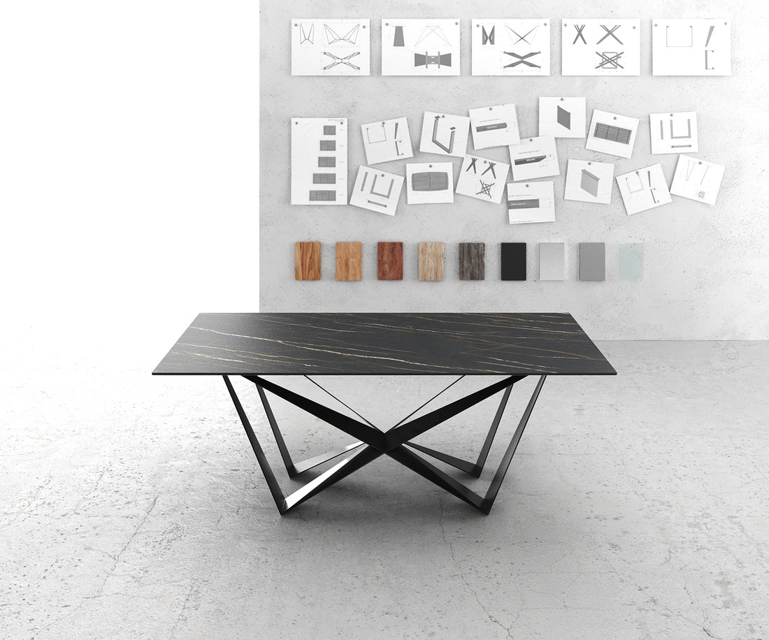 Dining Table Aurora 200cm Ceramic Noir Desir Brown Spider Frame Black