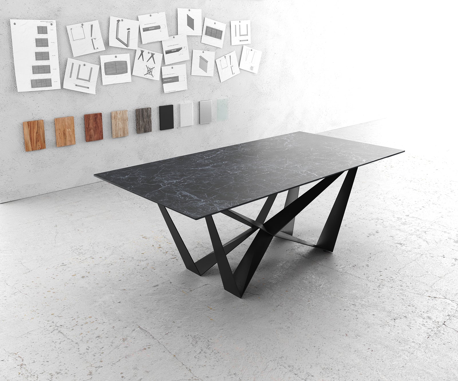Dining Table Aurora Ceramic Anthracite Spider Frame Black 200-300cm